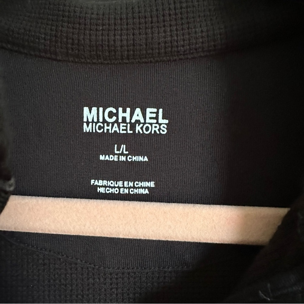 Michael Kors Black Waffle Knit 3/4 Zip Pullover Top sz Medium - Picture 7 of 8